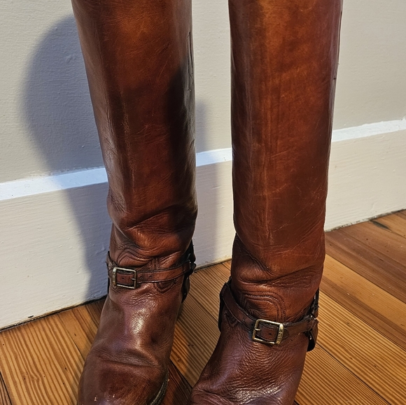 Frye Campus Boots Brown Leather Vintage With Buckle Size 8.5 - Picture 2 of 10